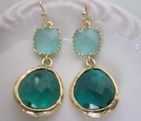 Emerald Green Earrings - Blue Earrings - Bridesmaid Earrings Wedding Earrings