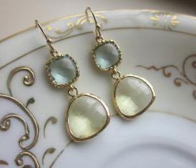 Citrine Earrings Prasiolite Glass Gold Plated - Bridesmaid Earrings - Bridal Earrings - Wedding Earrings
