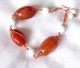 Agate Link Chain Bracelet handmade Gemstone