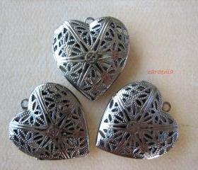 3PCS - Gunmetal - Heart Pendant Settings - 28x25x7mm - Jewelry Findings by ZARDENIA