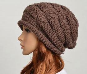 Wool handmade knitted crochet hat woman clothing - brown