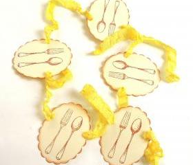 Vintage Inspired Lemon Yellow and Ivory Knife And Spoon Garland