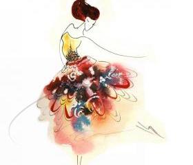 Tiny Dancer 8x10 signed Fine Art Print ink watercolor painting young ballerina dancing girl twirling ballet tutu fashion sketch Oladesign