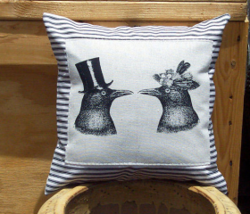 Decorative Pillow Cover with Crow Raven Couple
