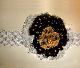 Baby girl headband - fabric and lace flowers headband - shower gift