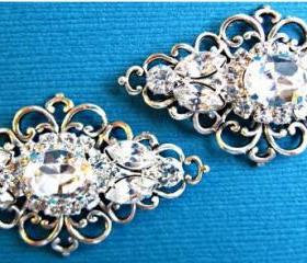 Wedding Shoe Clips, Bridal Accessories, Victorian Style, Silver, Crystal, Rhinestone