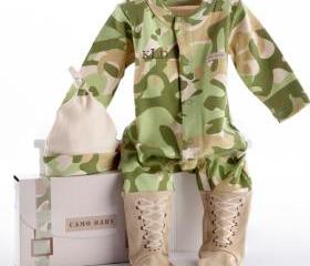 Personalized Embroidered Baby Army Baby Camo Two-Piece Layette Set in a gift ready Gift Box