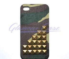 iPhone 4/4S Bronze Pyramid Studded Army Camouflage Case 